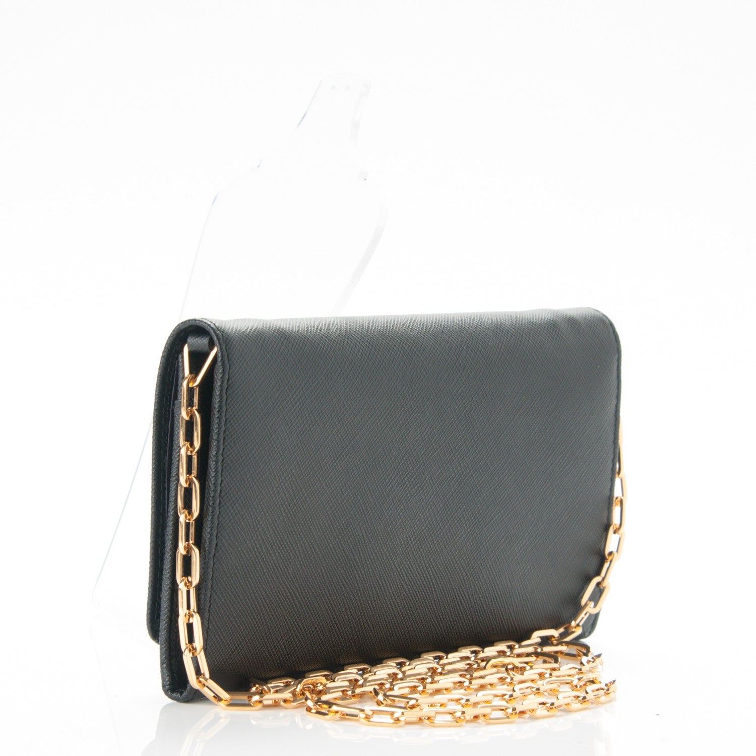 Prada Saffiano Metal Oro Chain Wallet Nero Black 2 of 7