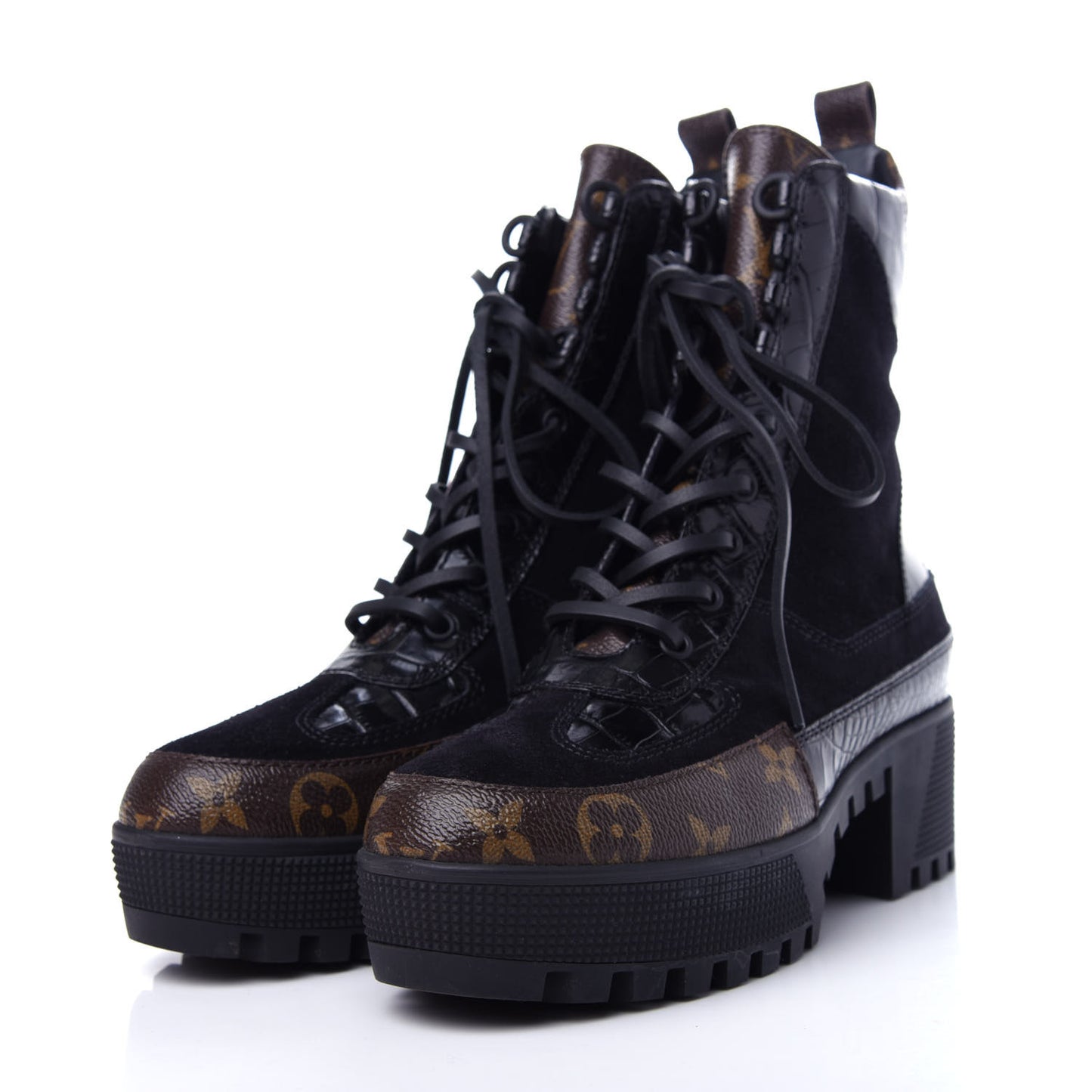 Suede Calfskin Monogram Laureate Platform Desert Boots 37.5 Black