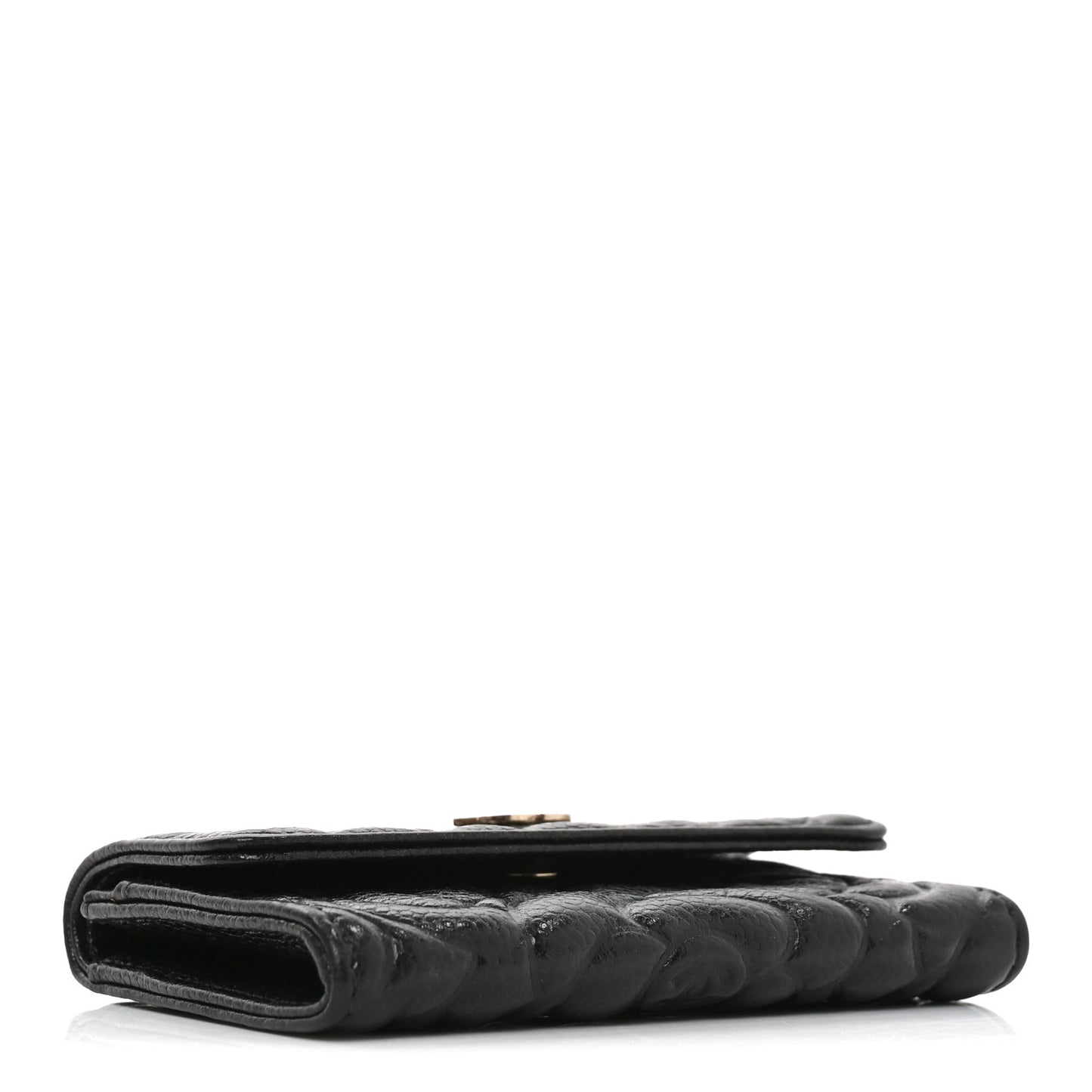 Caviar Camellia Embossed Card Holder Wallet Black