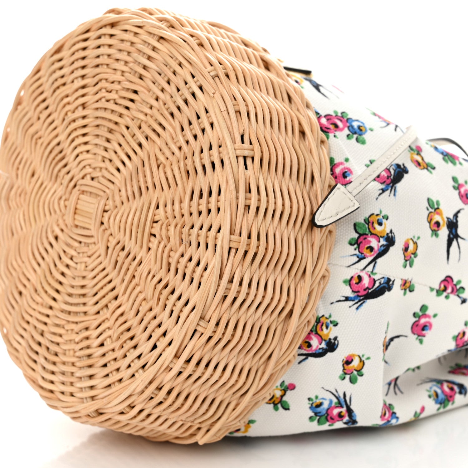Prada Wicker Canvas Floral Print Bucket Bag White Multicolor 11 of 11