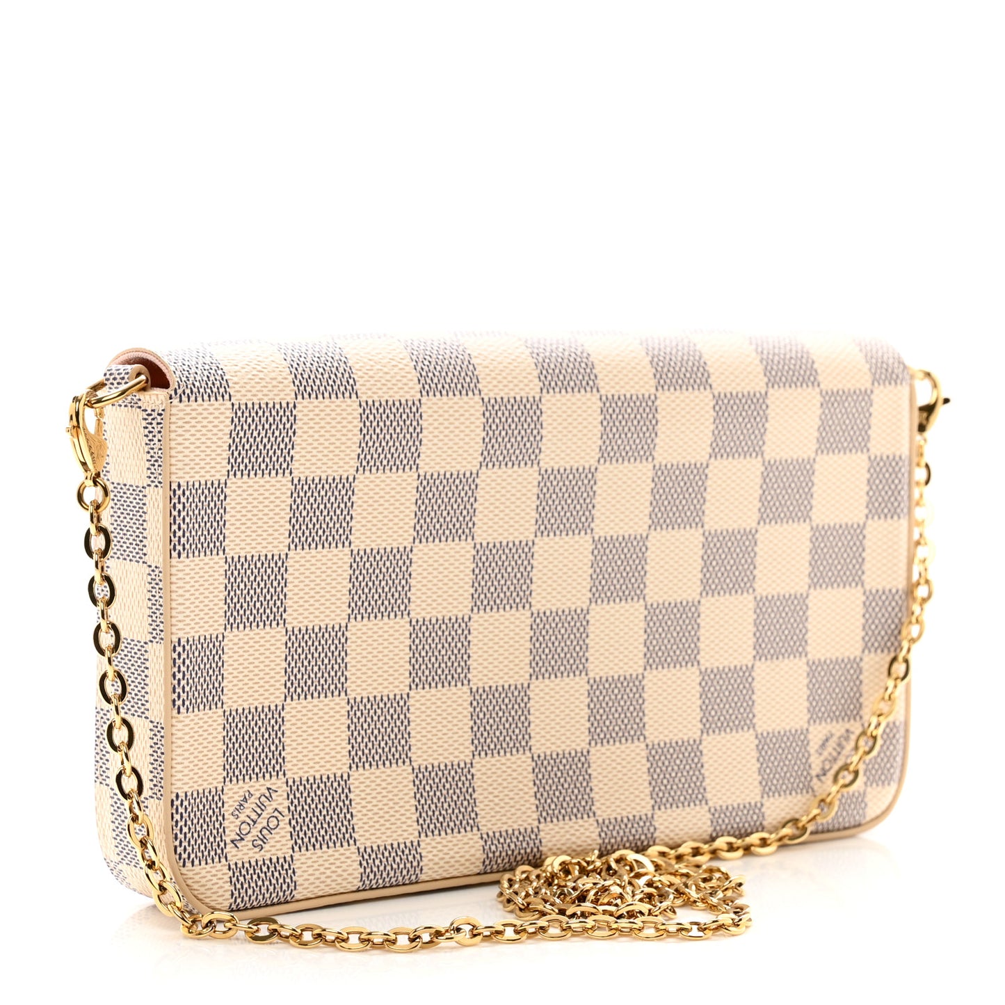 Damier Azur Pochette Felicie Chain Wallet Rose Ballerine