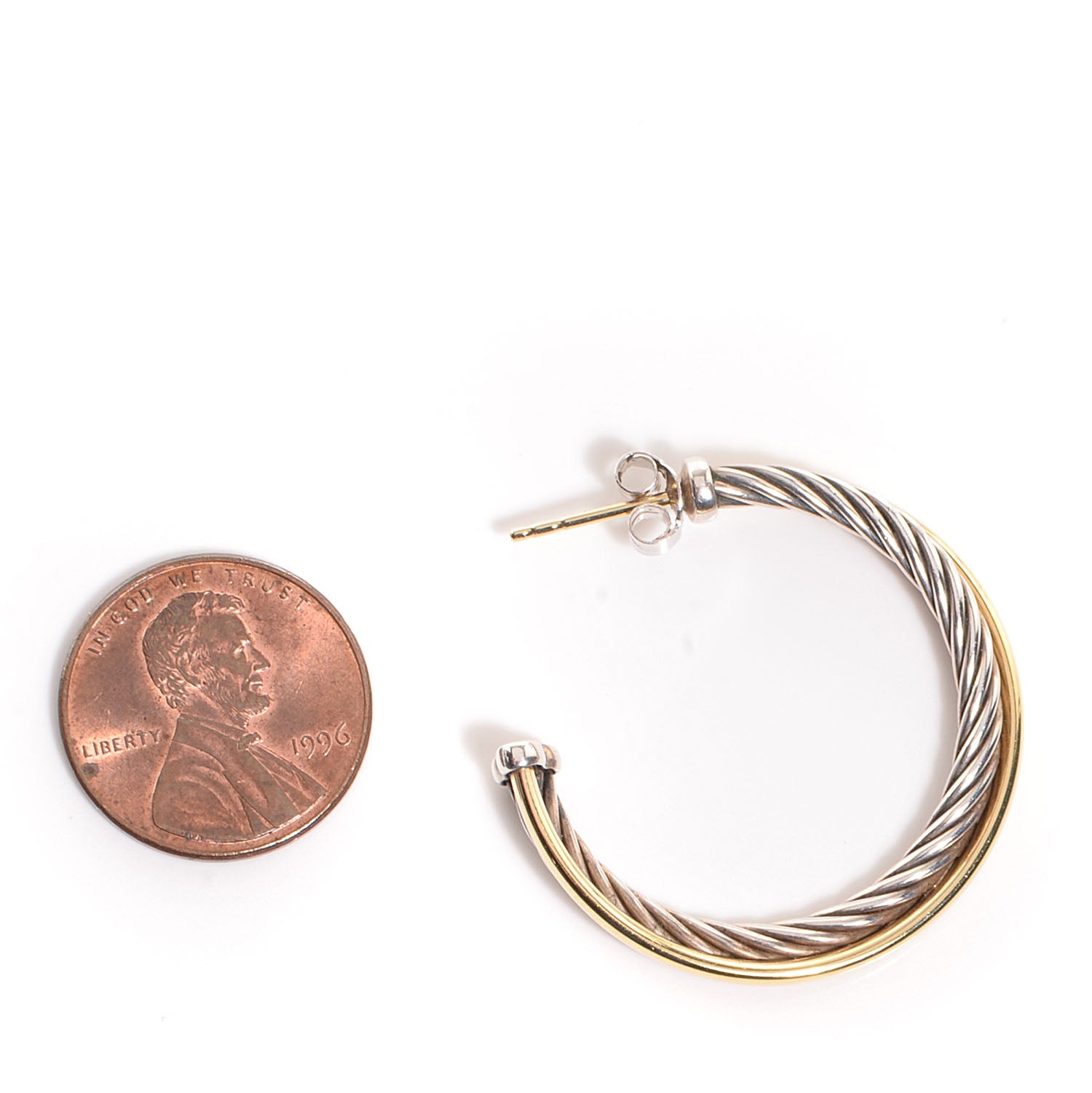 David Yurman Sterling Silver 18k Gold 31mm Crossover Cable Hoop Earrings 2 of 7