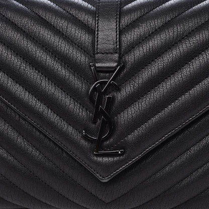 Saint Laurent Sheepskin Matelasse Chevron Monogram Medium College Bag Black 10 of 12