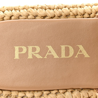 Prada Raffia Metal Triangle Logo Woven Flatform 35mm Slide Sandals 36 Naturale 7 of 10