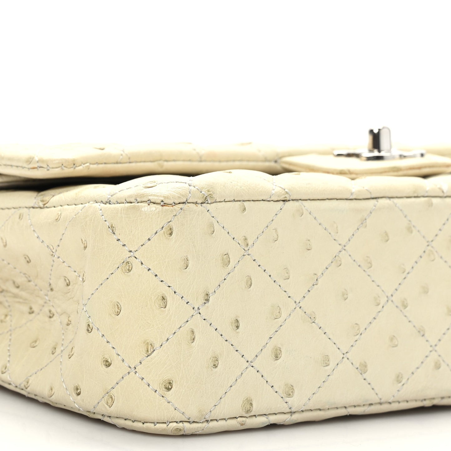 Ostrich Medium Double Flap Light Beige