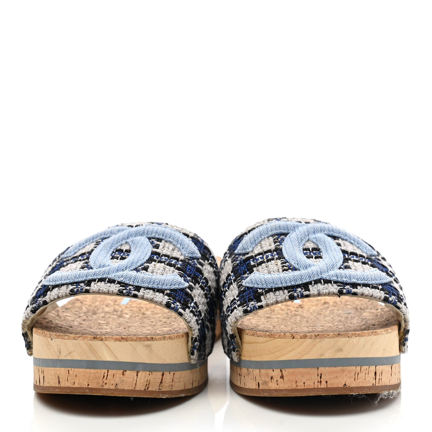 Chanel Tweed Mixed Fibers Cork CC Mule Sandal 37 Navy Blue White Blue 2 of 7