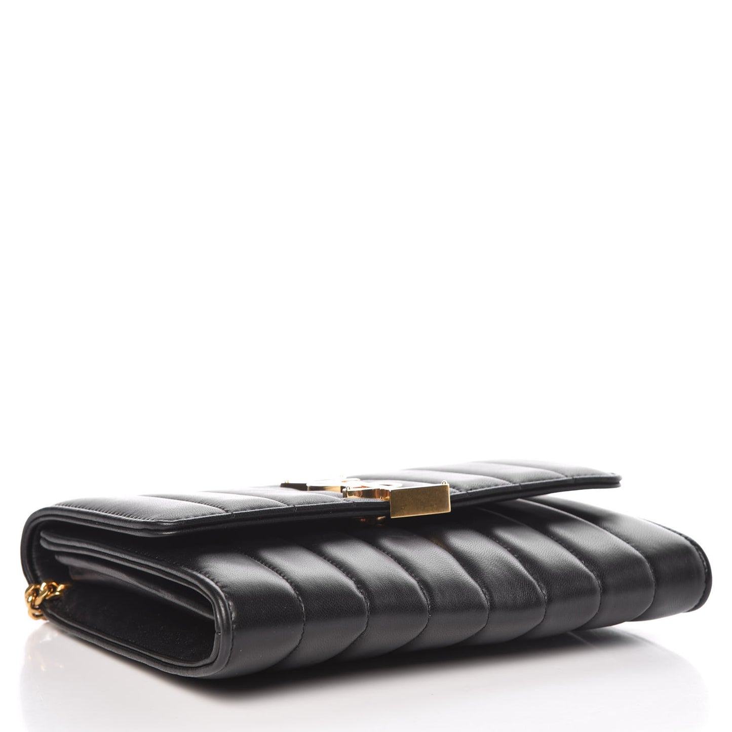 Lambskin Matelasse Monogram Vicky Chain Wallet Black
