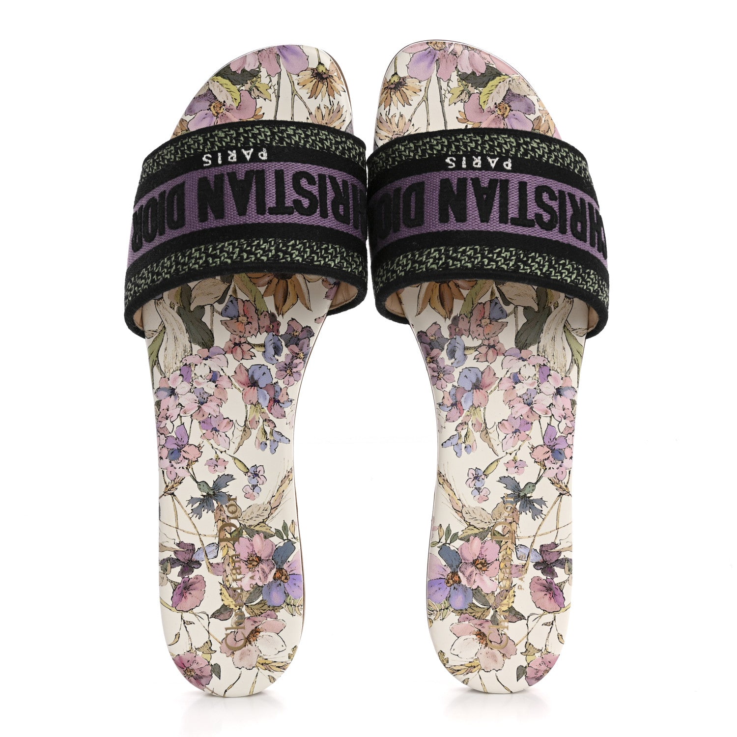 Christian Dior Canvas Embroidered 4 Saisons Dway Flat Slide Sandals 41 Lilac 2 of 9