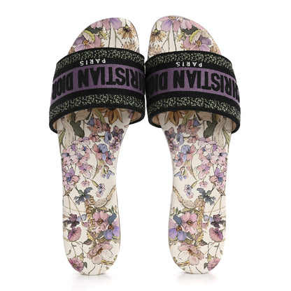 Christian Dior Canvas Embroidered 4 Saisons Dway Flat Slide Sandals 41 Lilac 2 of 9