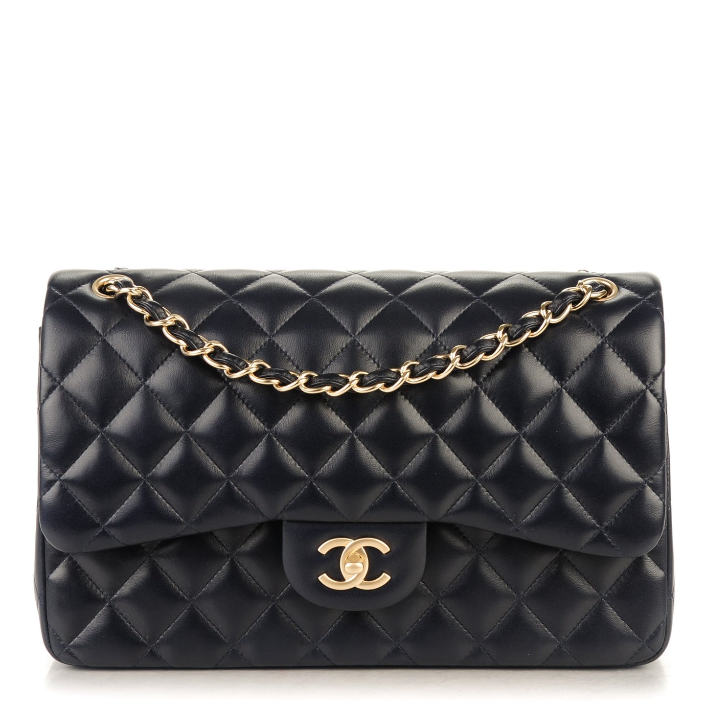 Lambskin Jumbo Double Flap Navy Blue