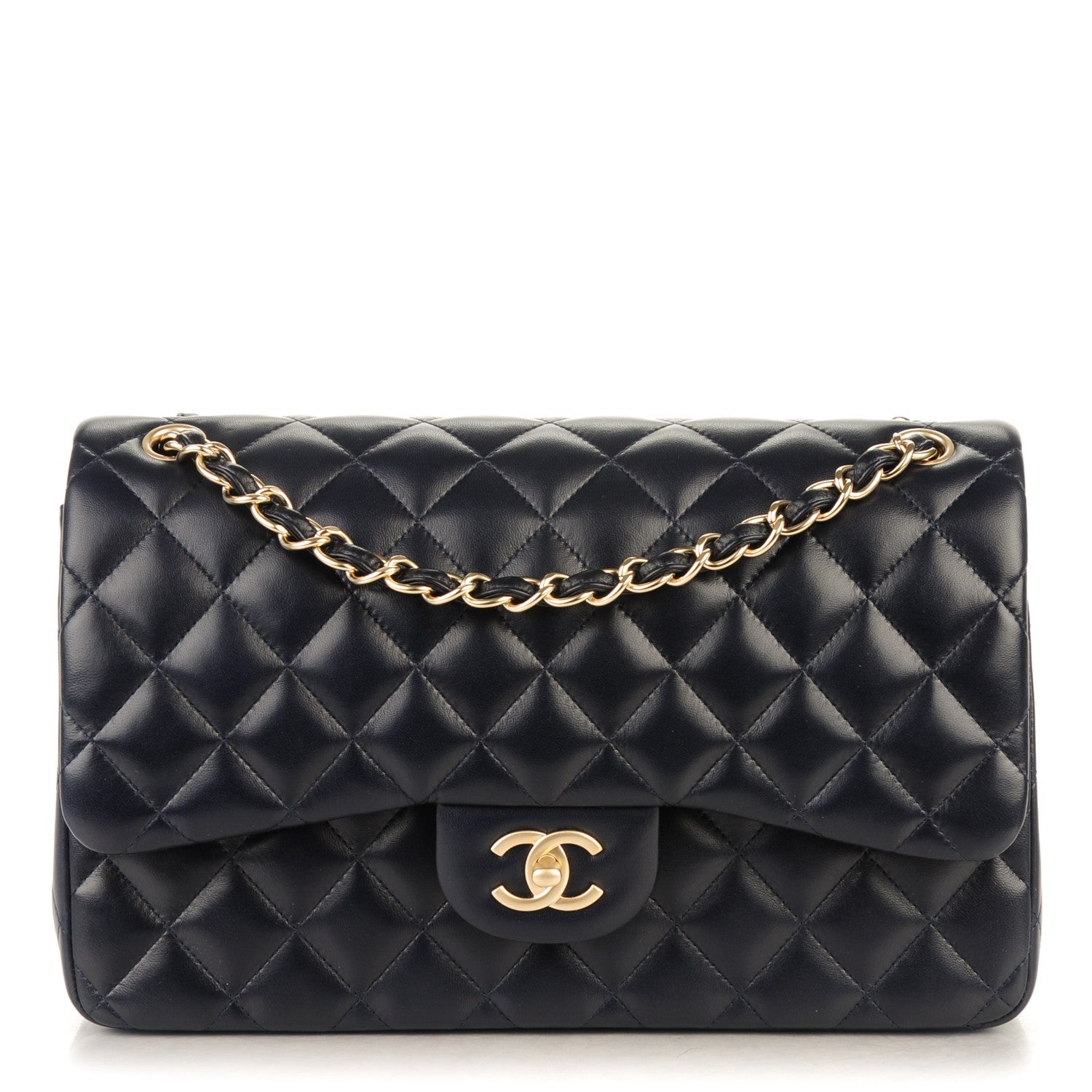 Chanel Lambskin Jumbo Double Flap Navy Blue 1 of 7