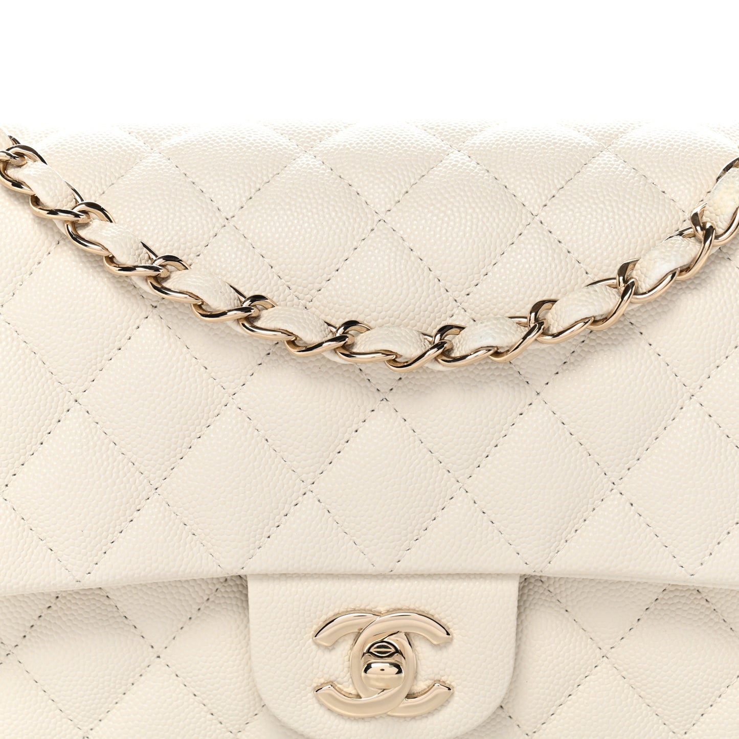 Caviar Quilted Medium Double Flap White