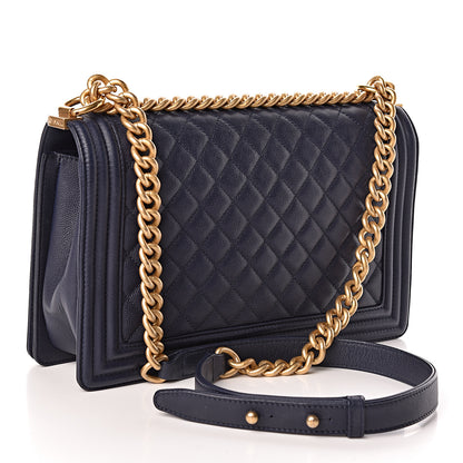 Chanel Caviar Quilted New Medium Boy Flap Dark Navy Blue 3 of 10
