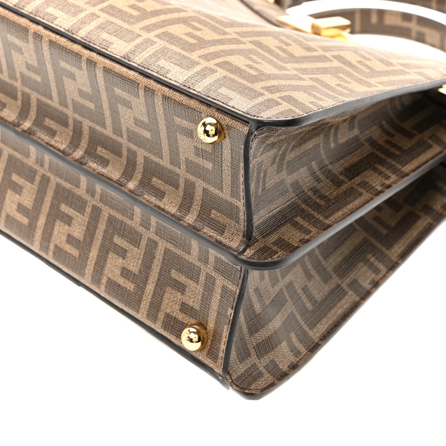 Fendi Glazed Fabric Vitello FF 1974 Hairdo Girls Inlay Medium Peekaboo Iconic Satchel Mogano Panna Multicolor 9 of 9