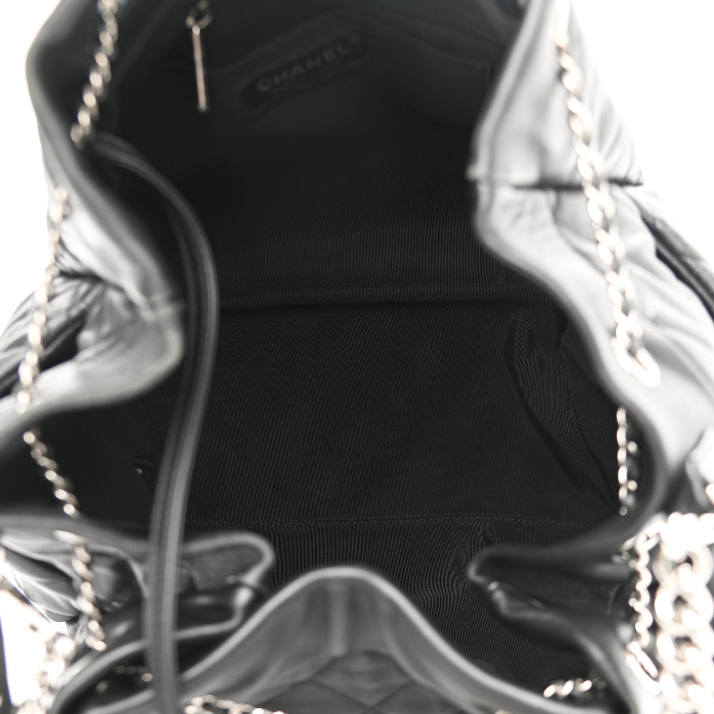 Lambskin Quilted CC Chain Bucket Bag Black