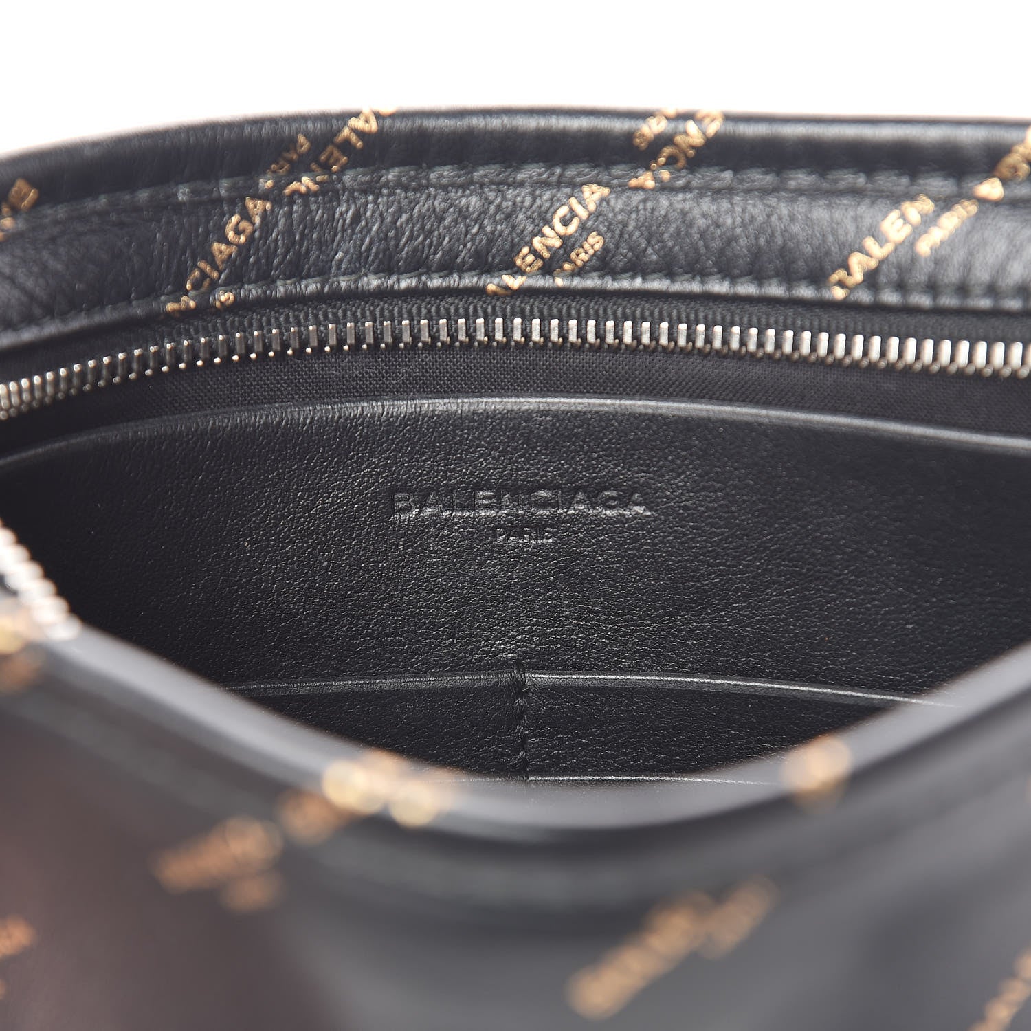 Balenciaga Calfskin Allover Logo Bazar Pochette Crossbody Black Gold 6 of 11