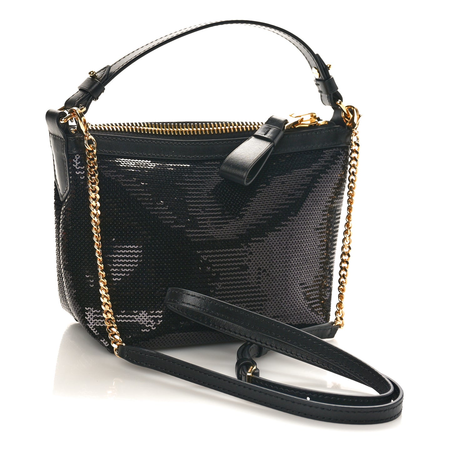 Sequin Small Label Pouch Black