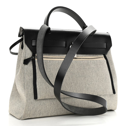 Hermes Vache Hunter Toile H Pegase Pop Herbag Zip Retourne 31 PM Bleu Indigo Ecru Black 4 of 16