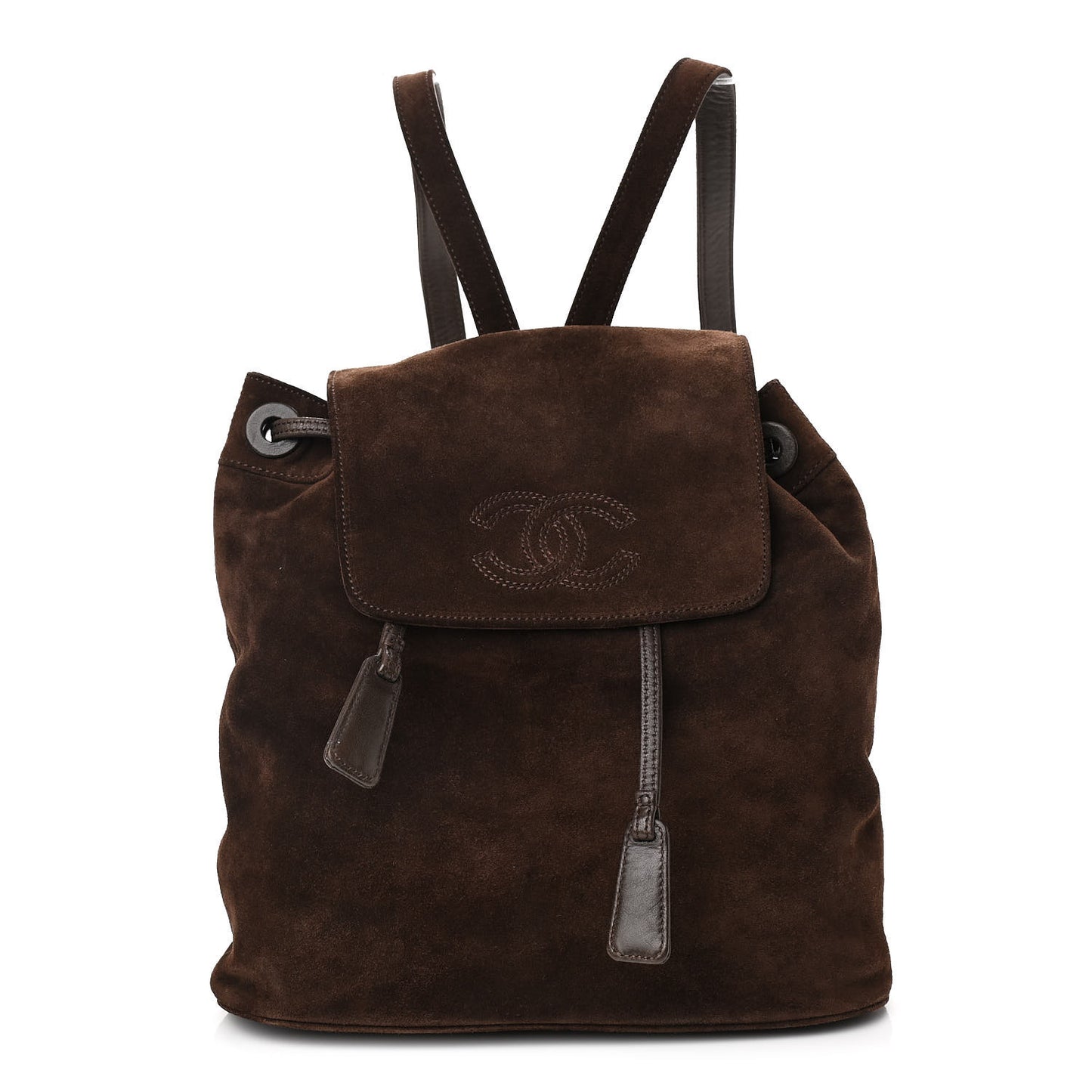 Suede CC Drawstring Backpack Brown