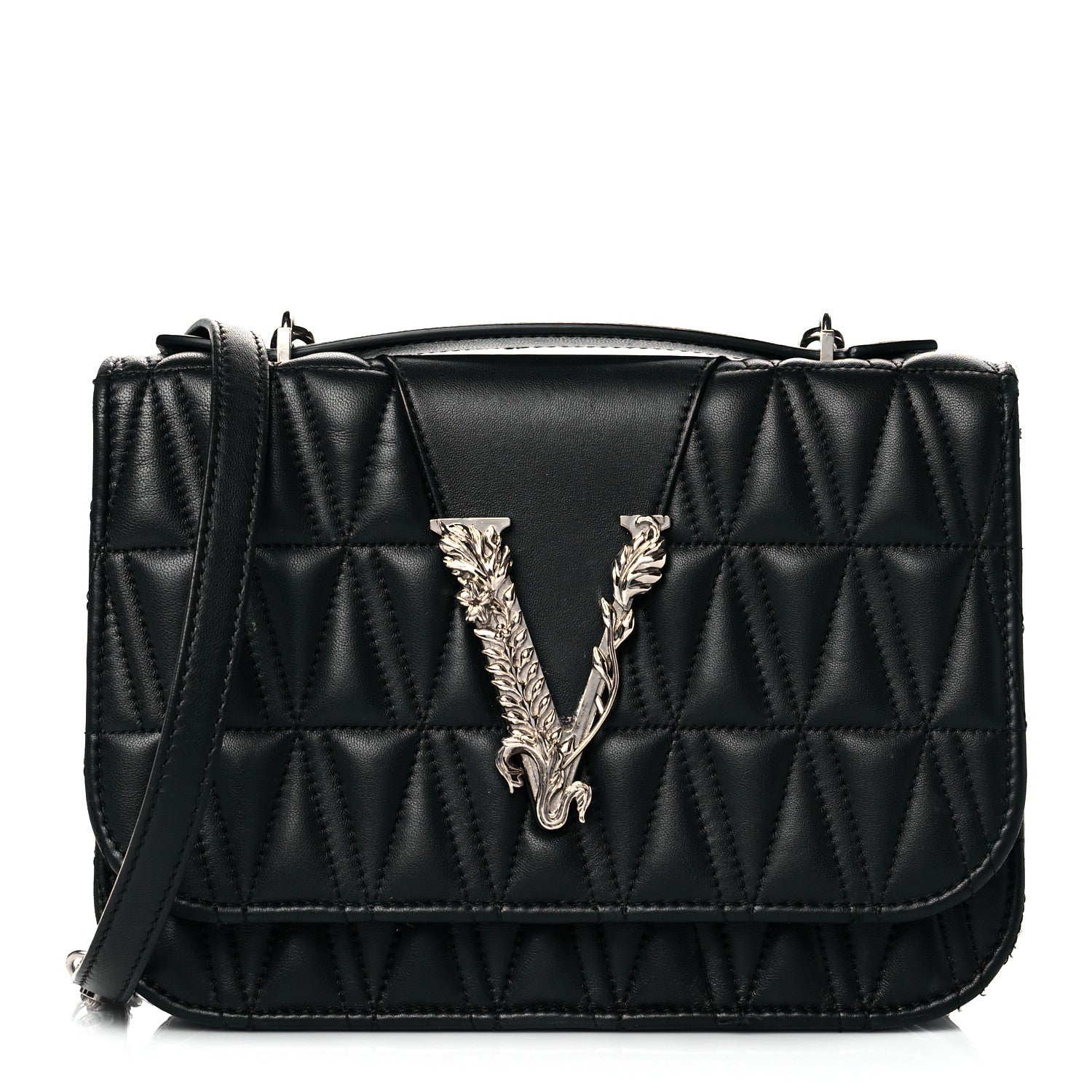 Versace Nappa Quilted Virtus Top Handle Shoulder Bag Grey 1 of 12