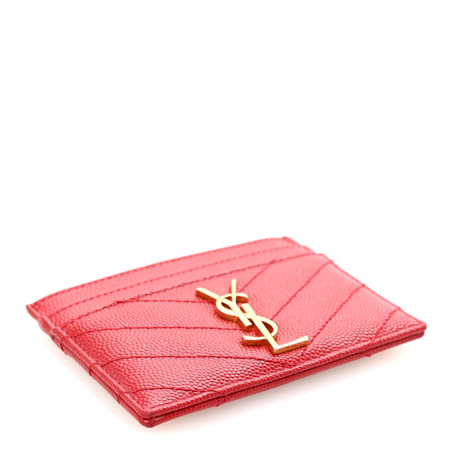 Saint Laurent Grain De Poudre Matelasse Chevron Monogram Credit Card Case Rouge Eros 4 of 6