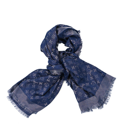 Louis Vuitton Silk Lurex Wool Monogram Shine Shawl Bleu Nuit 1 of 4