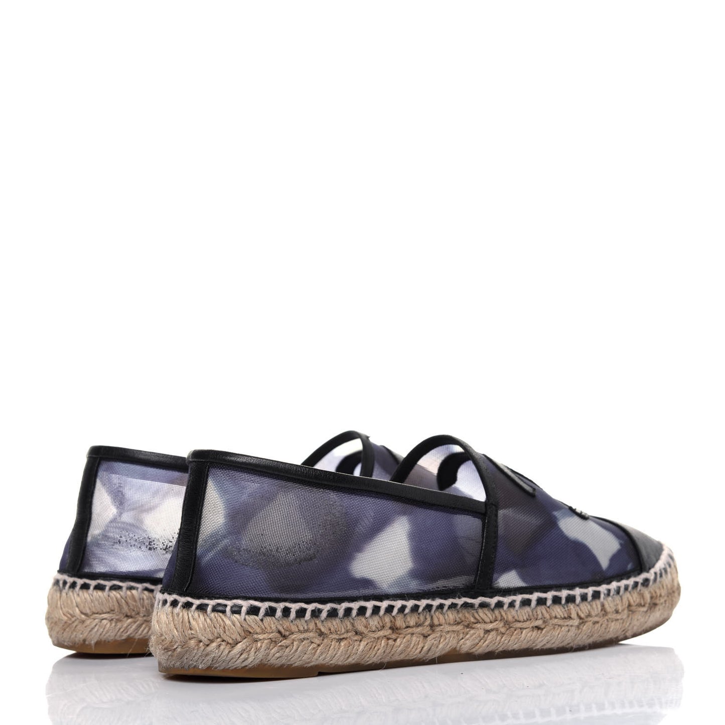 Mesh Lambskin Check Print CC Espadrilles 37 Blue Black White