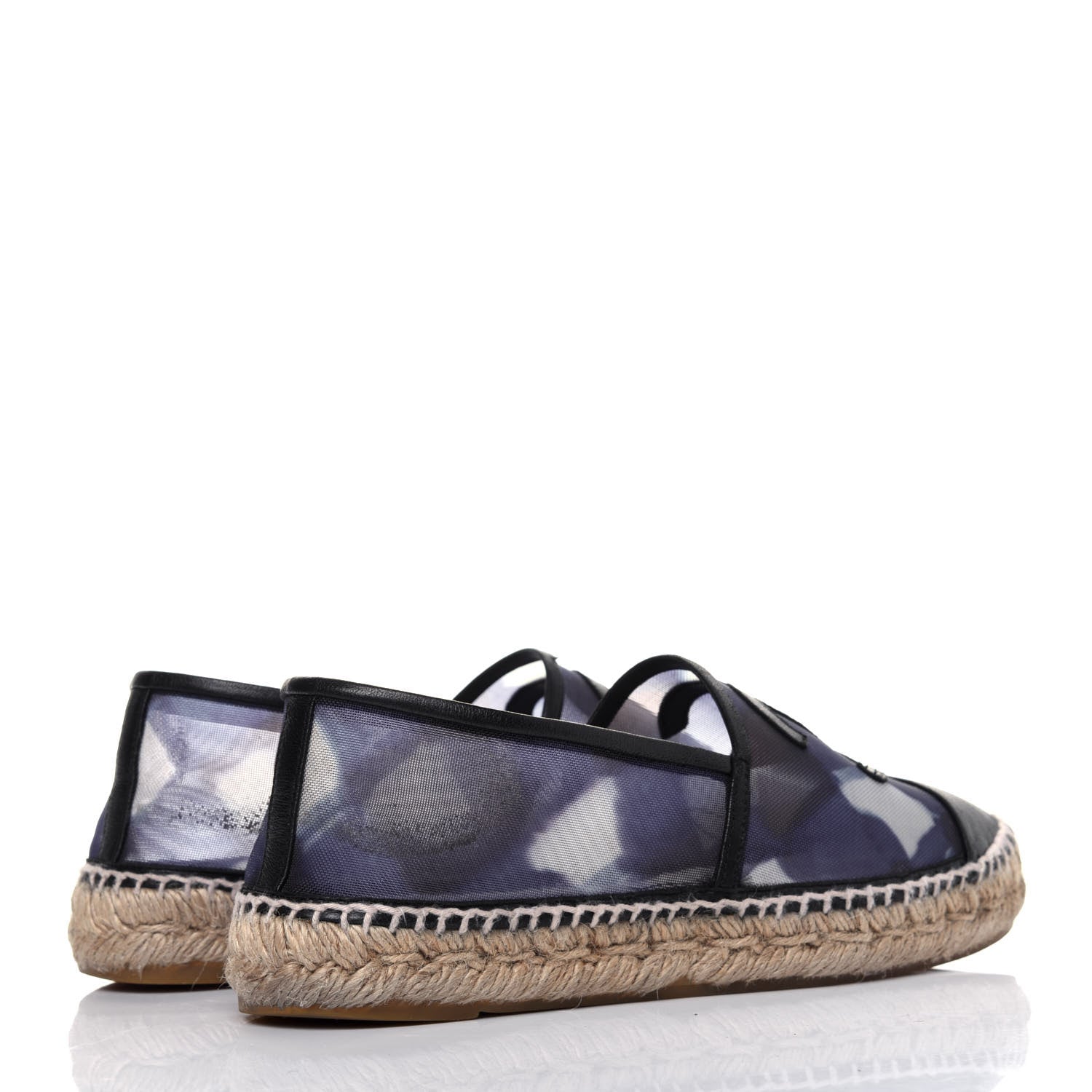 Chanel Mesh Lambskin Check Print CC Espadrilles 37 Blue Black White 4 of 21
