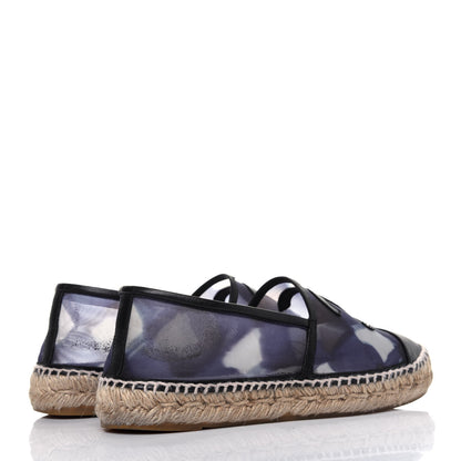 Chanel Mesh Lambskin Check Print CC Espadrilles 37 Blue Black White 4 of 21