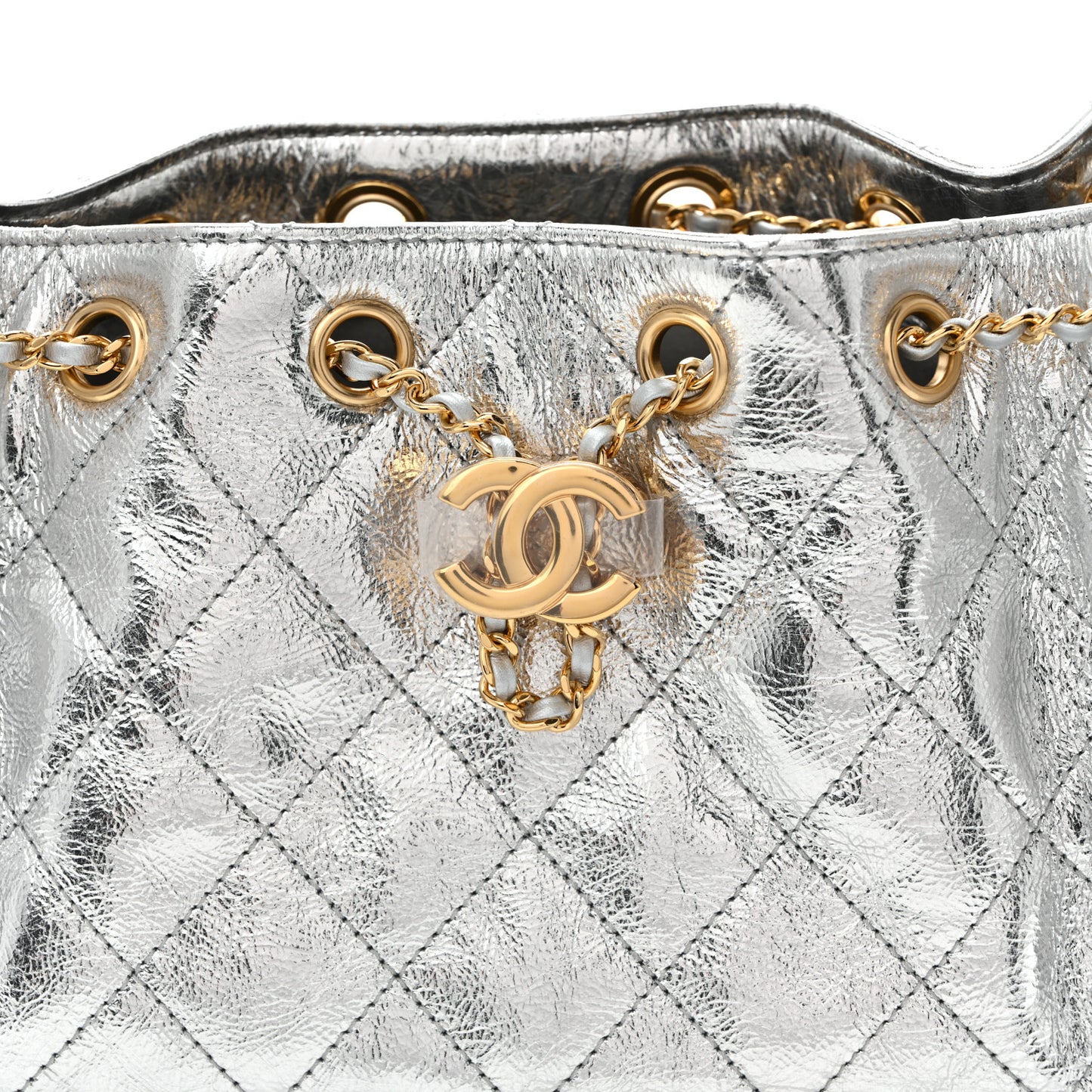 Metallic Aged Calfskin Quilted Mini Chanel 25 Handbag Silver