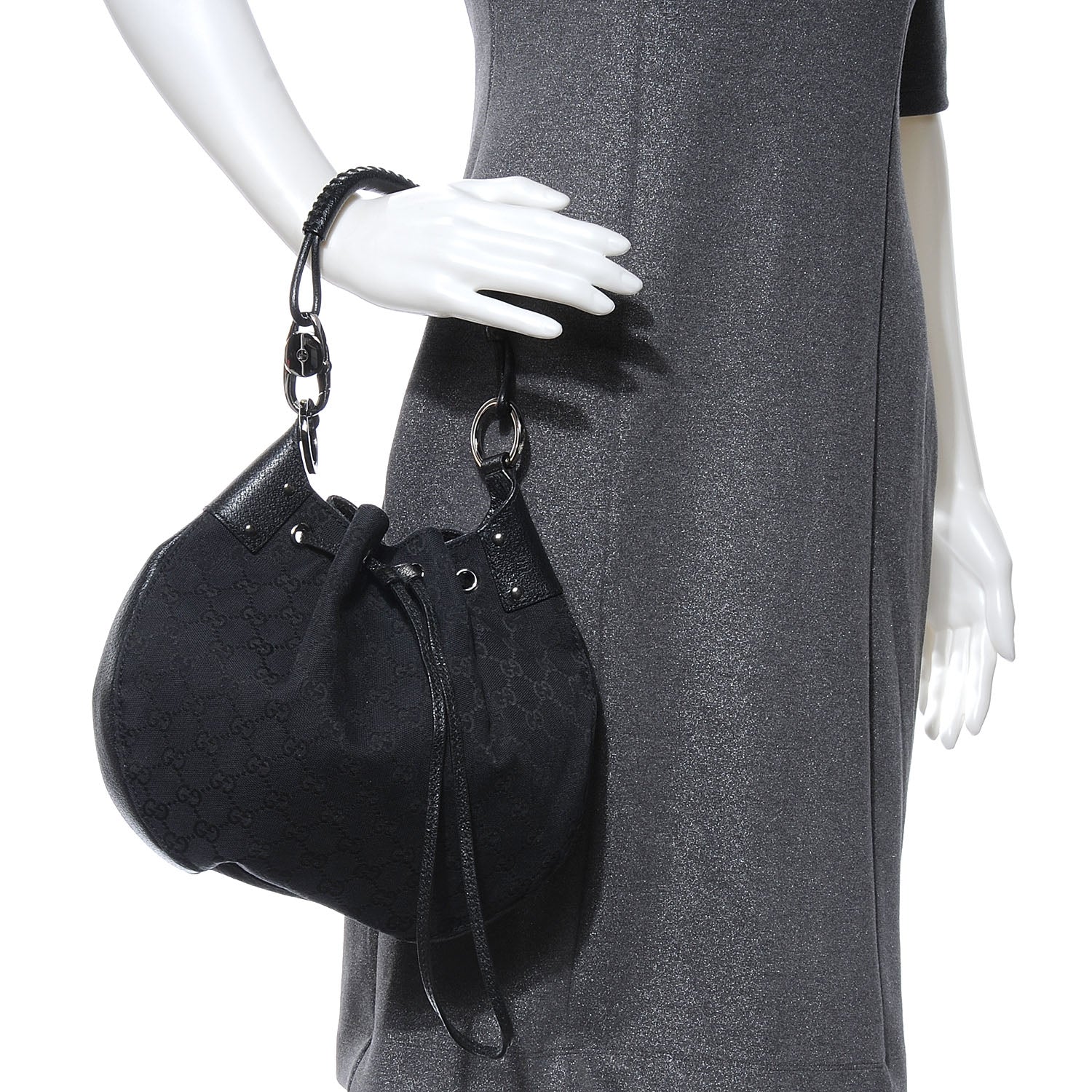 Gucci Monogram Drawstring Hobo Black 2 of 7