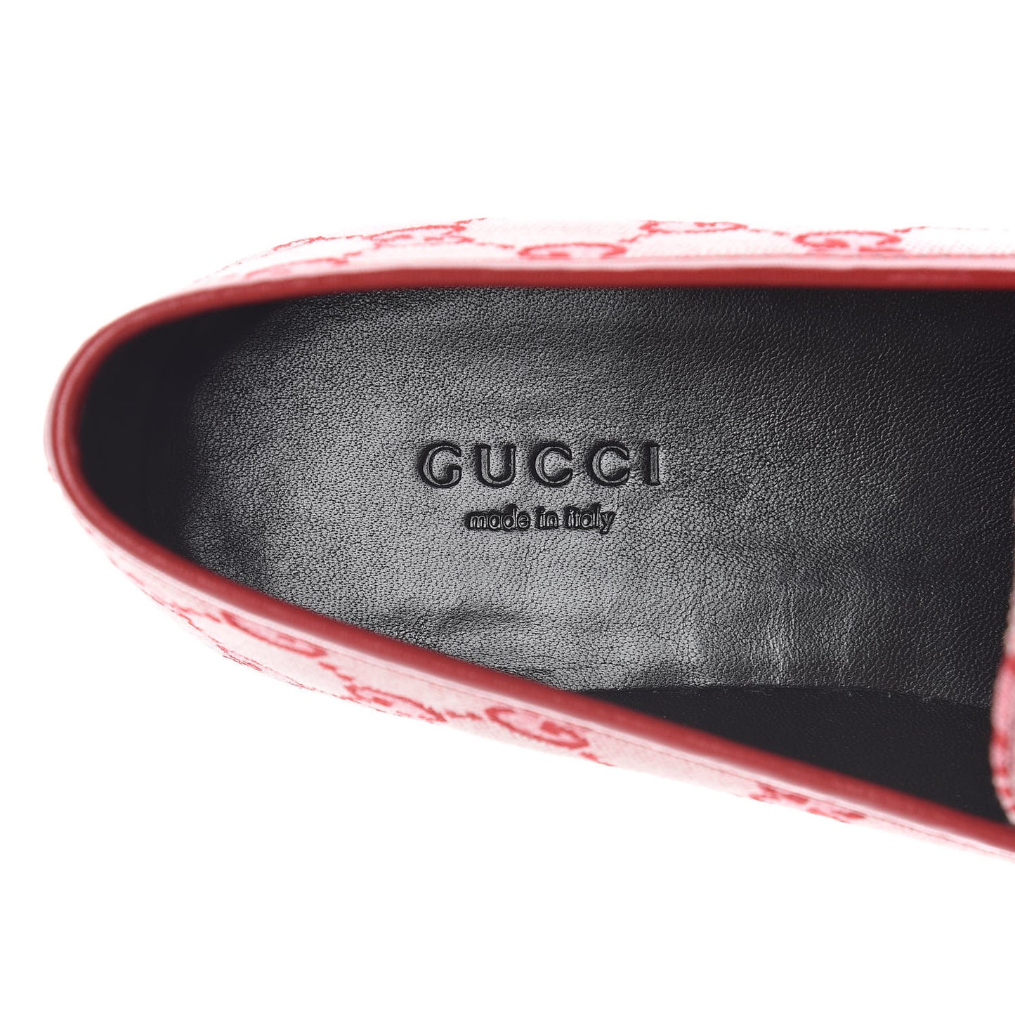 Canvas GG Monogram Horsebit Womens Jordaan Loafers 37.5 Gardenia Hibiscus Red