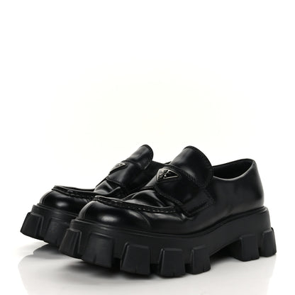 Prada Spazzolato Rois Metal Triangle Logo Mens Monolith 60mm Loafers 8 Black 3 of 10