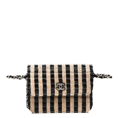 Chanel Raffia Jute Striped Belt Bag Black Beige 1 of 11