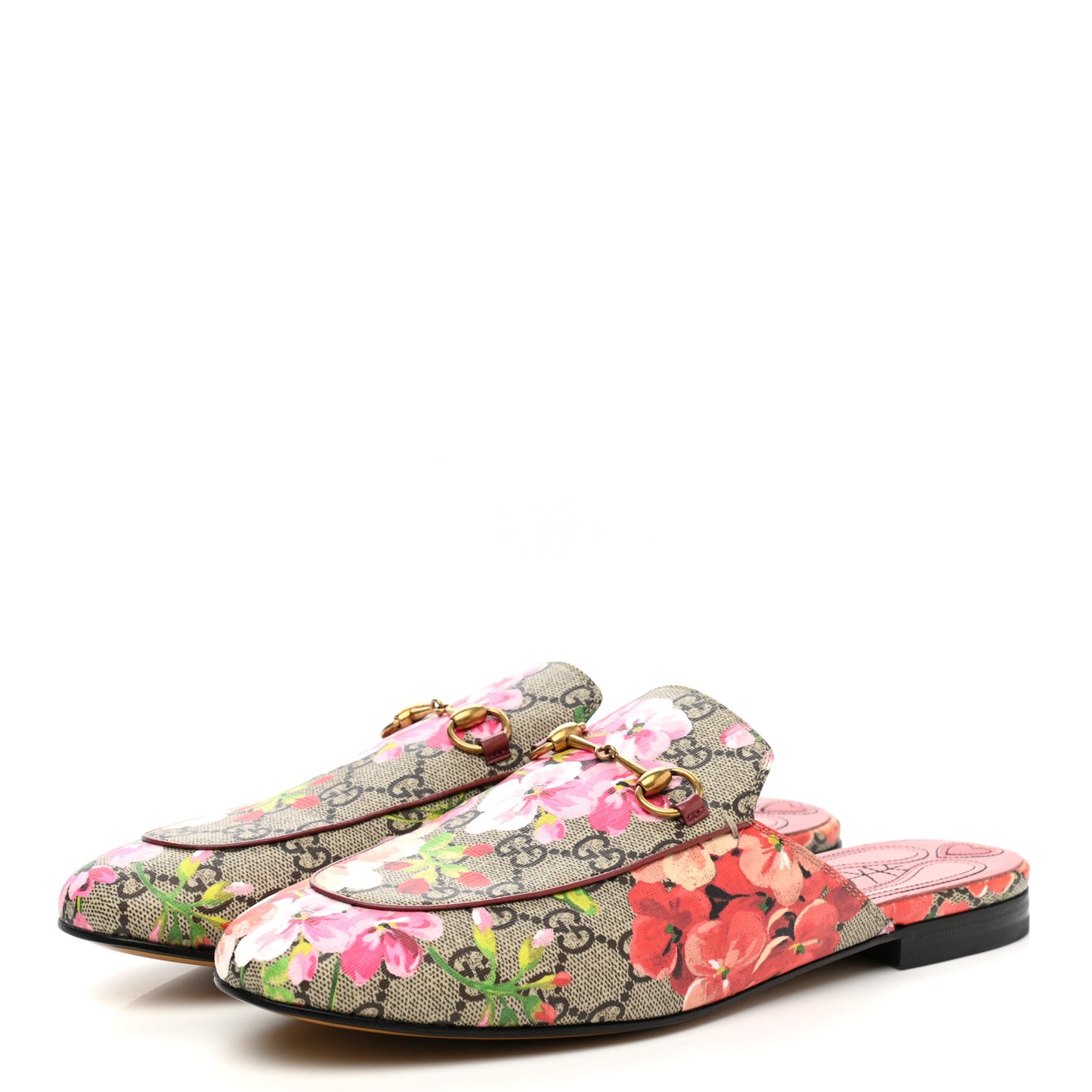 GG Supreme Monogram Blooms Womens Princetown Slippers 40.5 Beige Multicolor Dry Rose