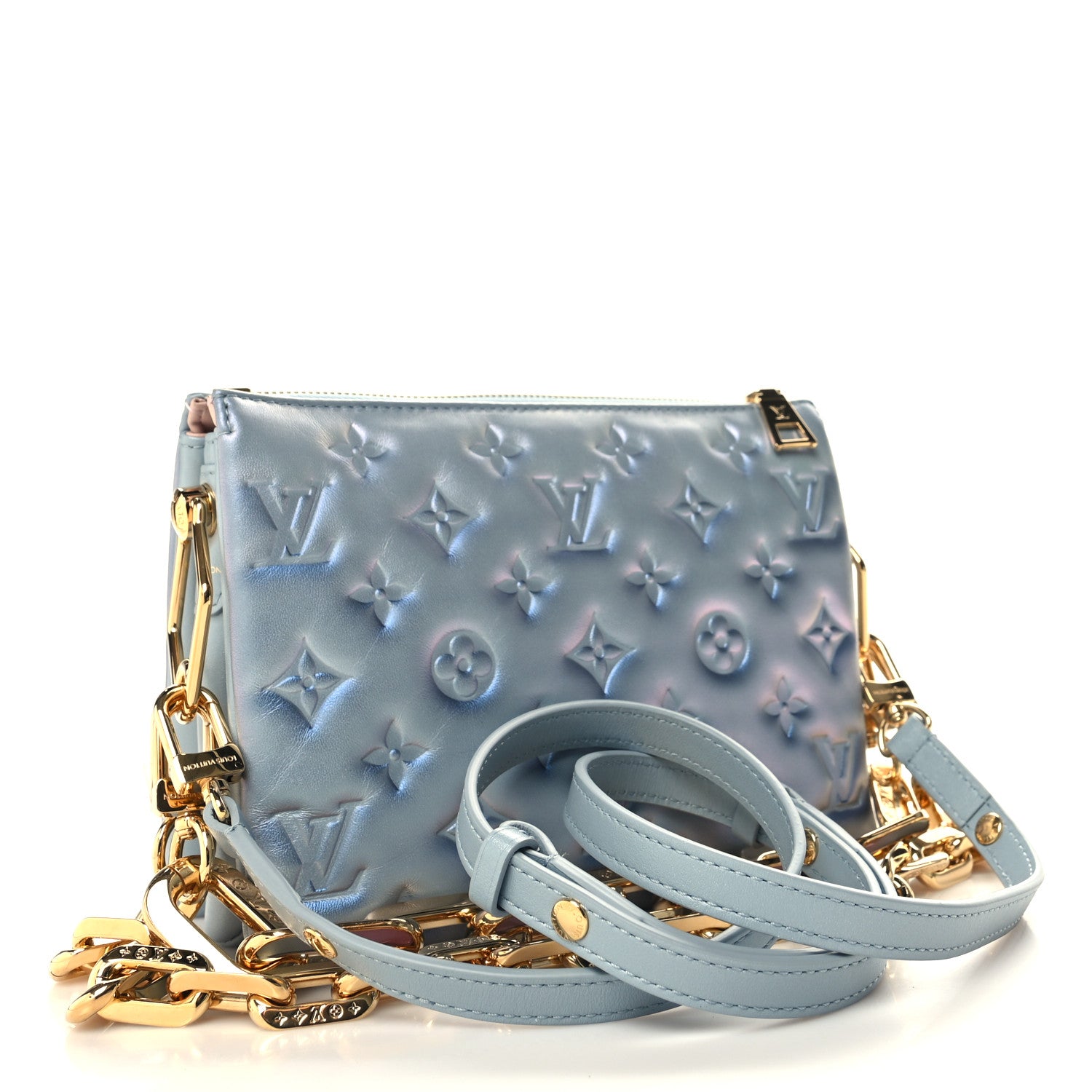 Louis Vuitton Metallic Lambskin Embossed Monogram Coussin BB Blue 3 of 11