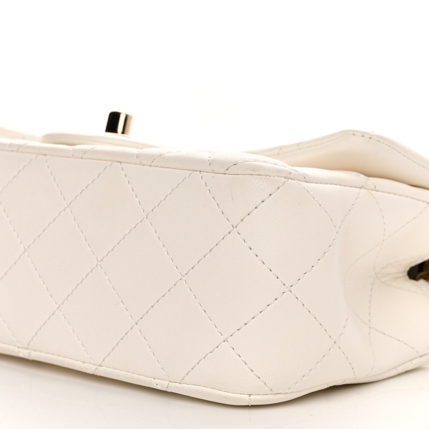 Lambskin Quilted Enamel Mini Rectangular Pearl Crush Flap White
