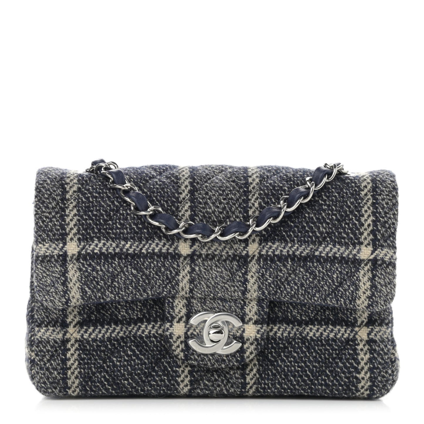 Tweed Quilted Mini Rectangular Flap Black Blue Sea Green