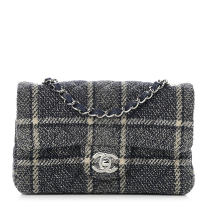 Chanel Tweed Quilted Mini Rectangular Flap Black Blue Sea Green 1 of 11