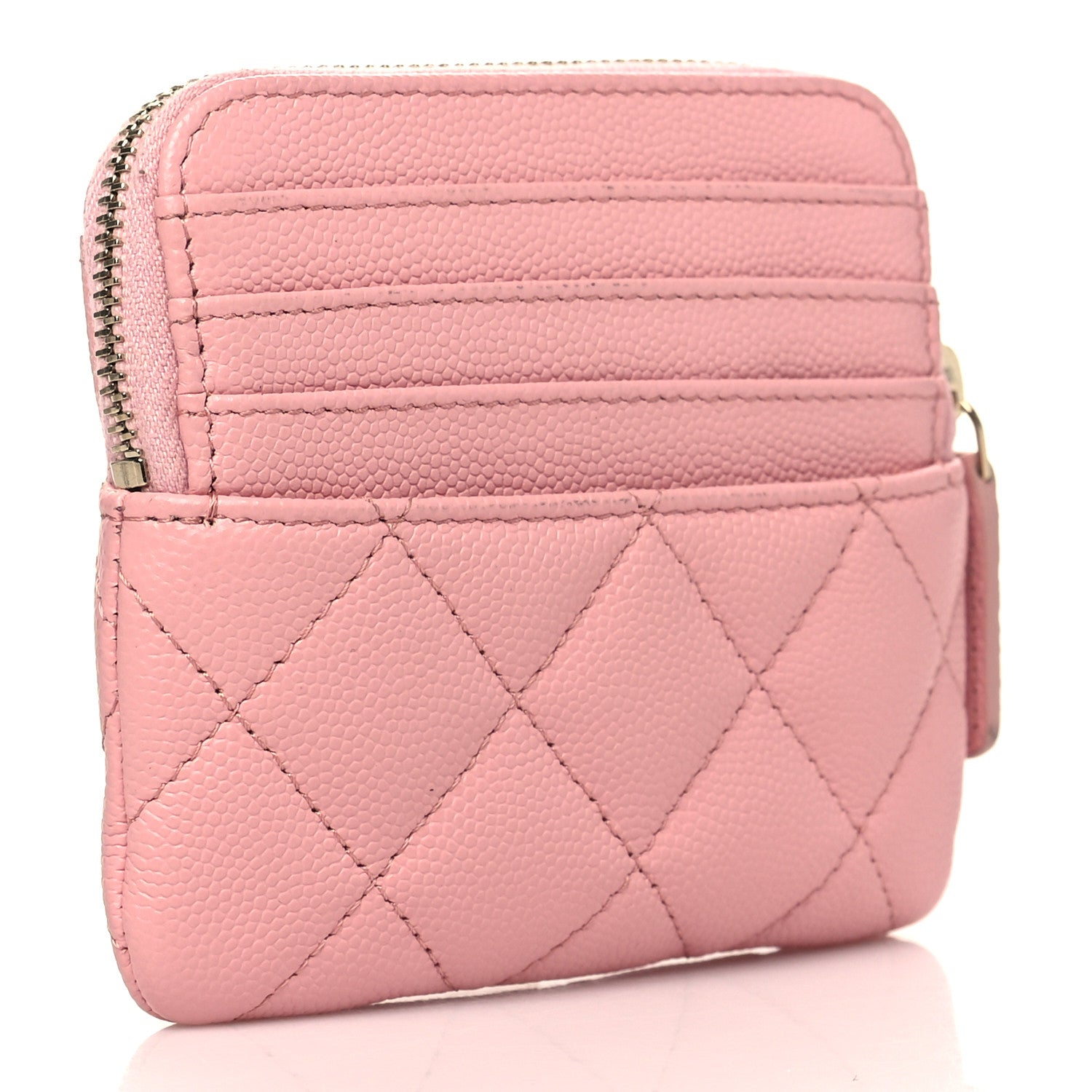 Chanel Caviar Quilted Zip Card Holder Wallet Light Pink 3 of 8