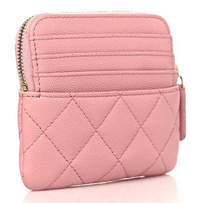 Chanel Caviar Quilted Zip Card Holder Wallet Light Pink 3 of 8