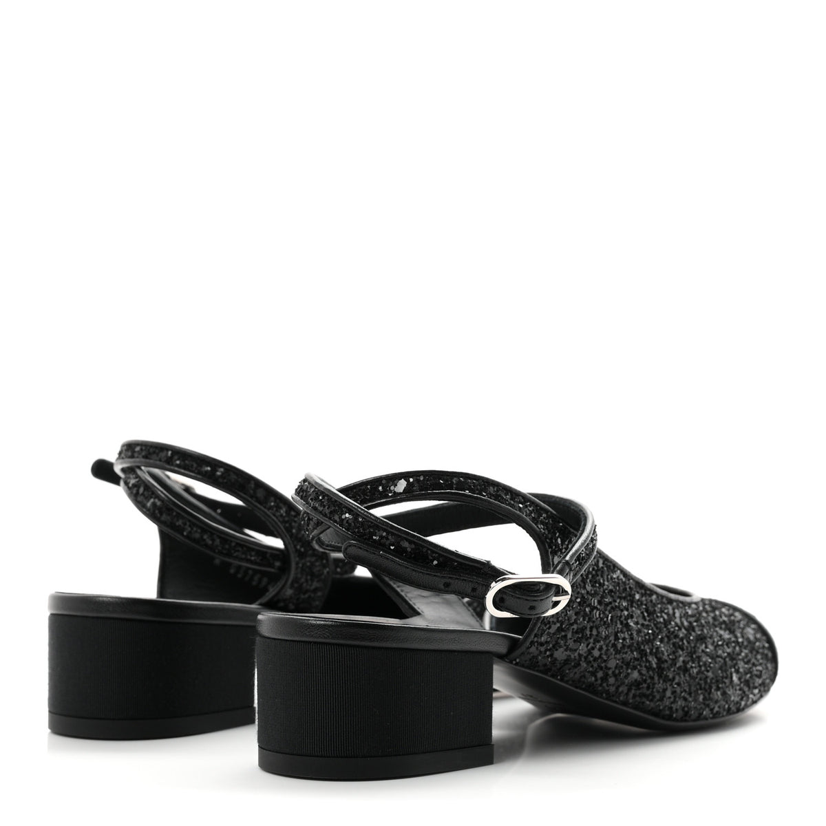 Chanel Glitter Grosgrain Cap Toe CC Ankle Wrap Pumps 37 Black 5 of 9