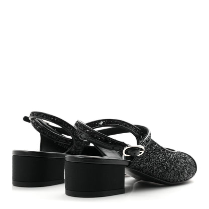 Chanel Glitter Grosgrain Cap Toe CC Ankle Wrap Pumps 37 Black 5 of 9