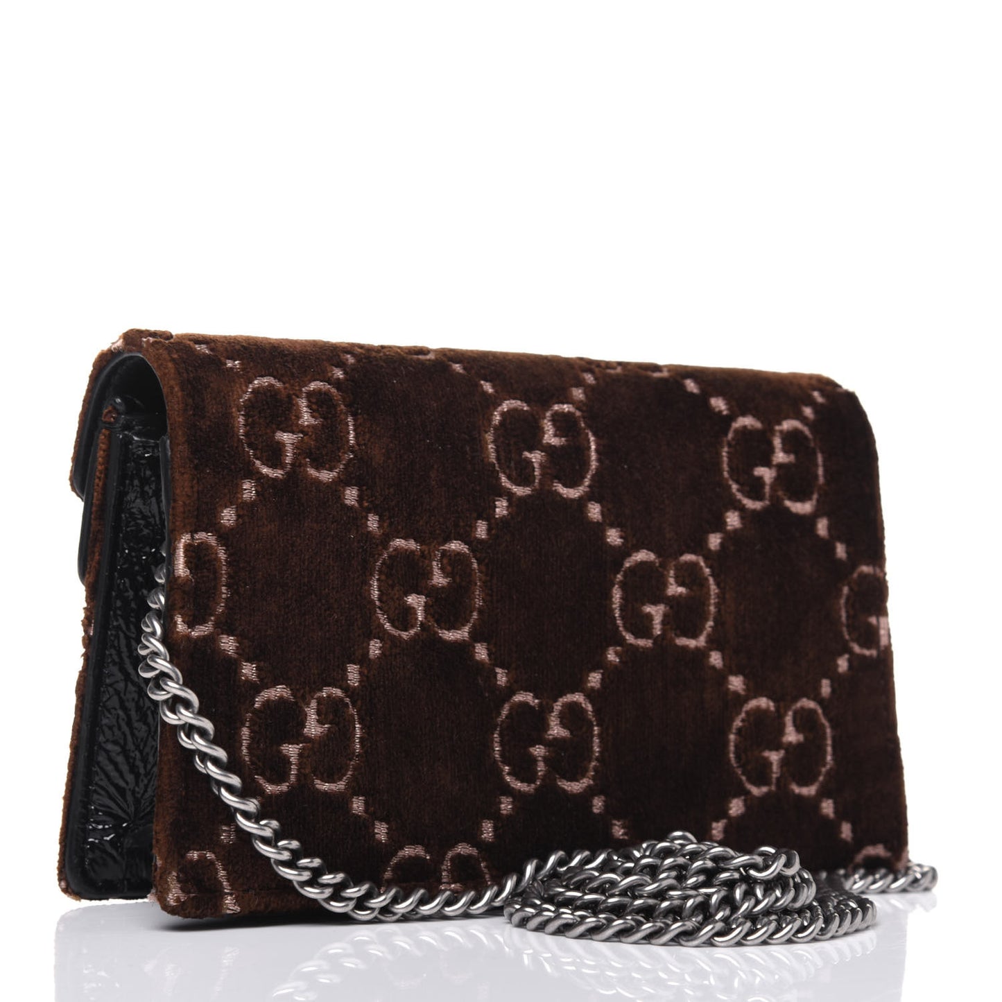 Velvet Skipper Crystal GG Monogram Super Mini Dionysus Shoulder Bag Brown Black Black Diamond