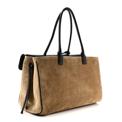 Chanel Grained Calfskin Suede Urban Essentials Shopping Bag Dark Beige Black 3 of 10