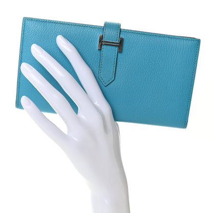 Hermes Chevre Mysore Bearn Gusset Wallet Bleu Azteque 2 of 8