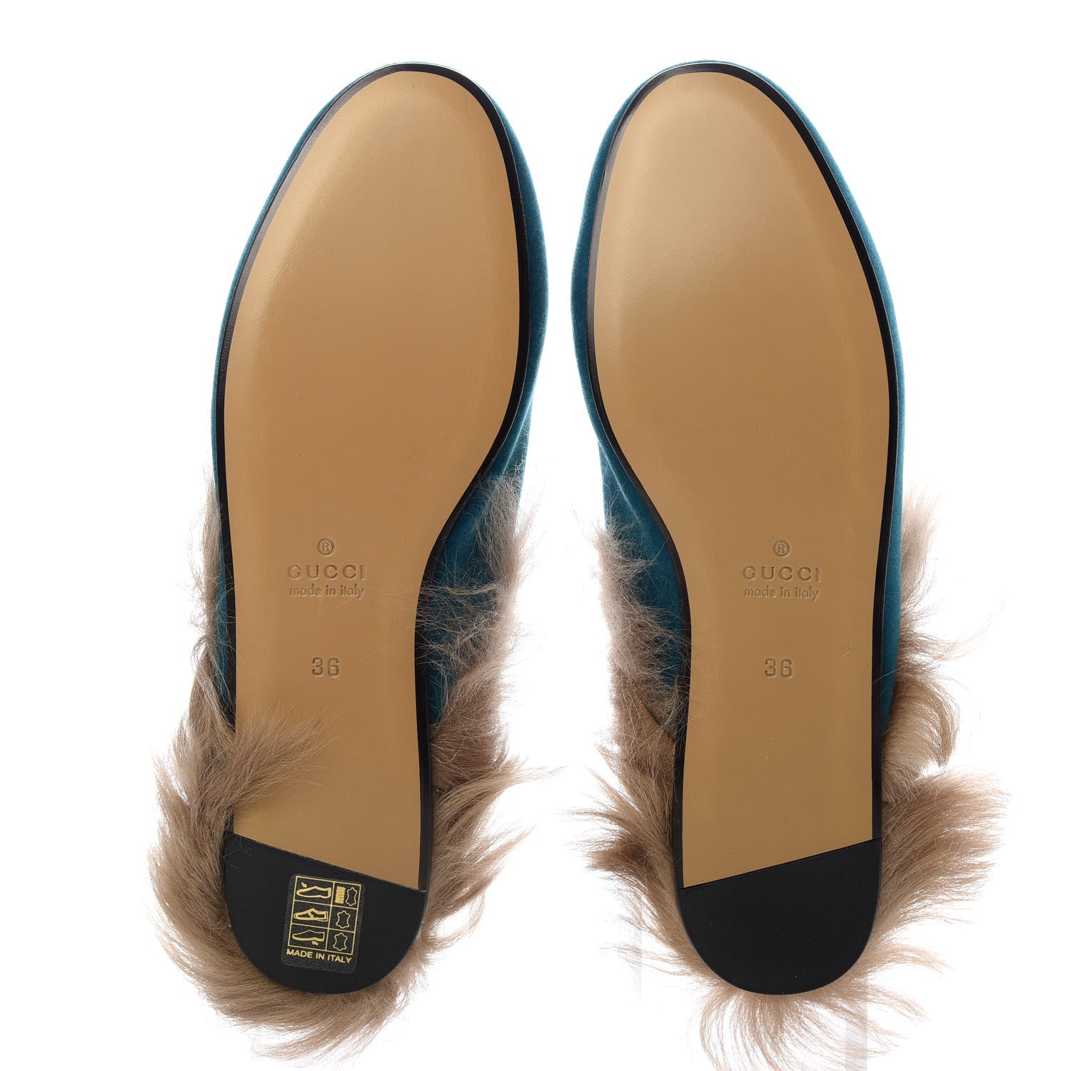 Gucci Velvet Fur Womens Princetown Slippers 36 Cyan 6 of 9