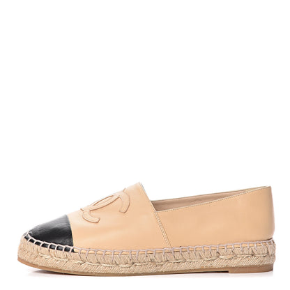 Chanel Lambskin CC Espadrilles 37 Beige Black 1 of 11
