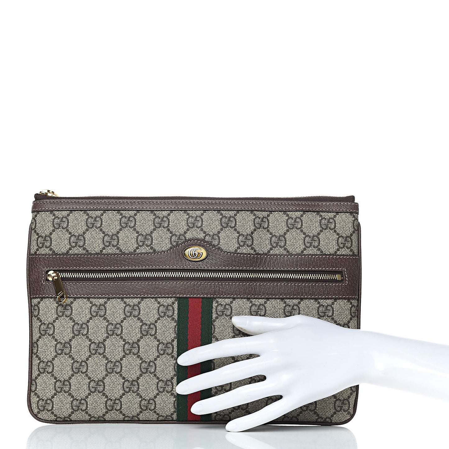 GG Supreme Monogram Large Ophidia Pouch Clutch Brown