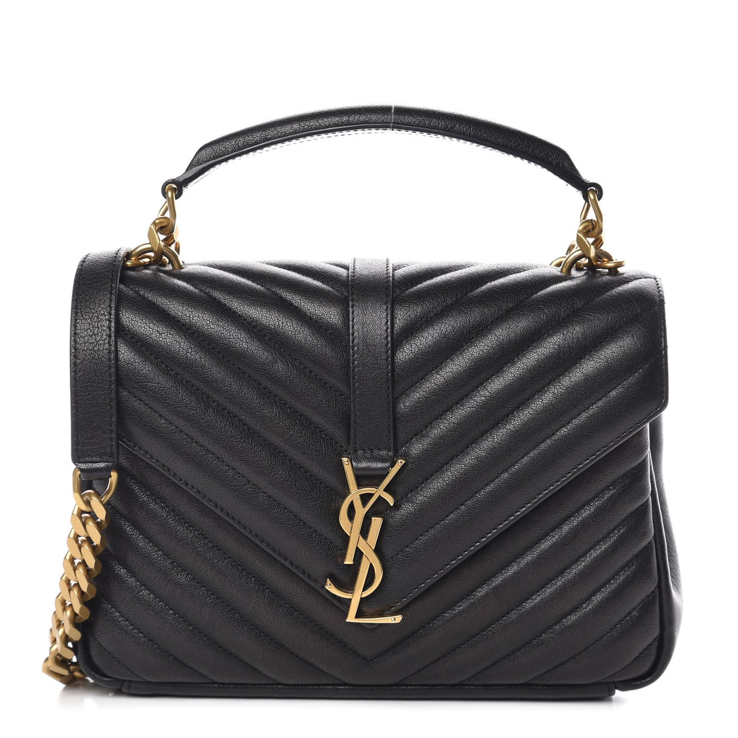 Sheepskin Matelasse Chevron Monogram Medium College Bag Black